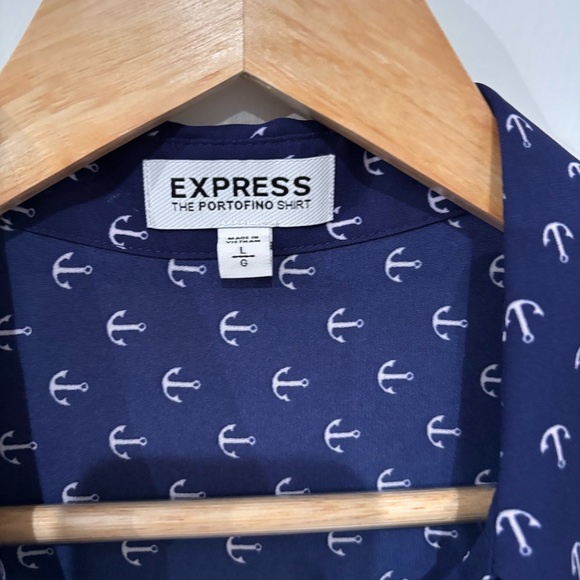 Express Portofino Blue Button Down Shirt Semi Sheer Nautical Anchor Size Large - Picture 9 of 10